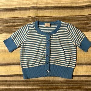 Hanna Andersson Blue and White Striped Cardigan. Size 140